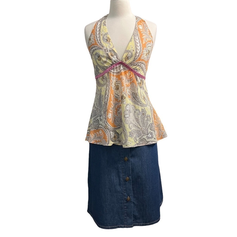 ABS ALLEN SCHWARTZ *NWT* 100% COTTON A-LINE DENIM BUTTON DOWN SKIRT SIZE 29 - Picture 15 of 16